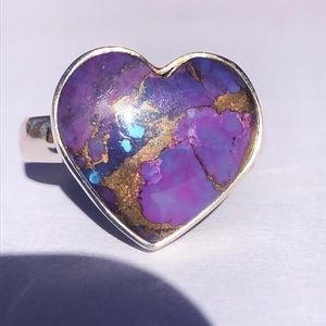 NWT HEART PURPLE TURQUOISE 925 SILVER RING, SZ 7.5